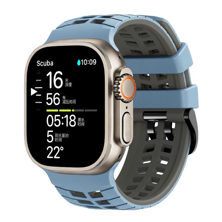 Correia de relógio de silicone com textura de pneu bicolor e dois furos, para Apple Watch 49mm / 46mm / 45mm / 44mm