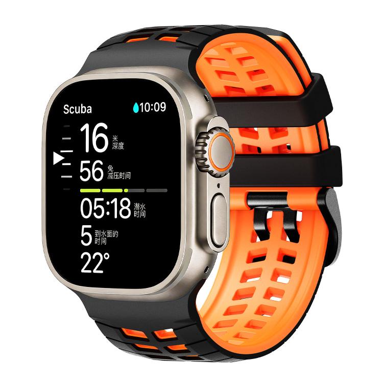 Correia de relógio de silicone com textura de pneu bicolor e dois furos, para Apple Watch 49mm / 46mm / 45mm / 44mm