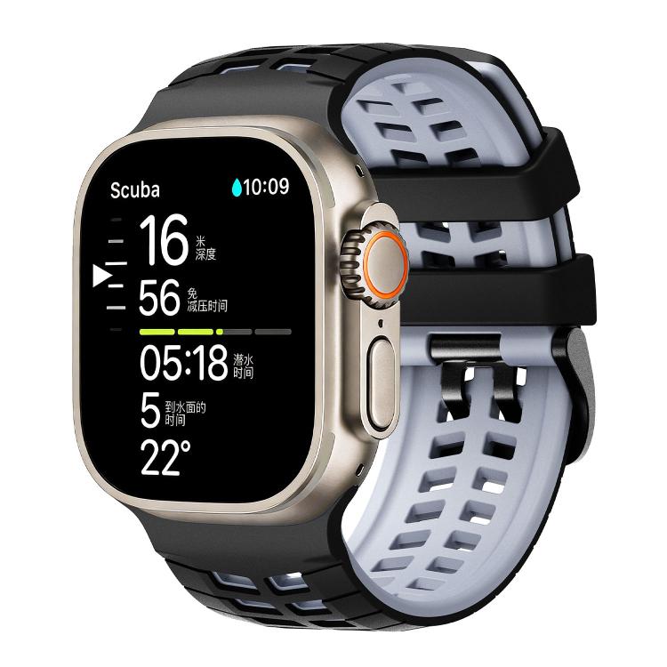 Correia de relógio de silicone com textura de pneu bicolor e dois furos, para Apple Watch 49mm / 46mm / 45mm / 44mm