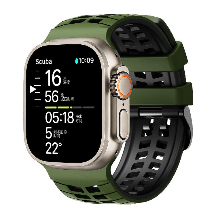Correia de relógio de silicone com textura de pneu bicolor e dois furos, para Apple Watch 49mm / 46mm / 45mm / 44mm