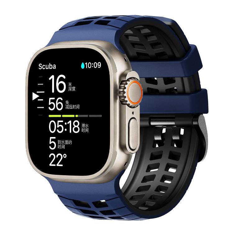 Correia de relógio de silicone com textura de pneu bicolor e dois furos, para Apple Watch 49mm / 46mm / 45mm / 44mm