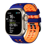 Correia de relógio de silicone com textura de pneu bicolor e dois furos, para Apple Watch 49mm / 46mm / 45mm / 44mm