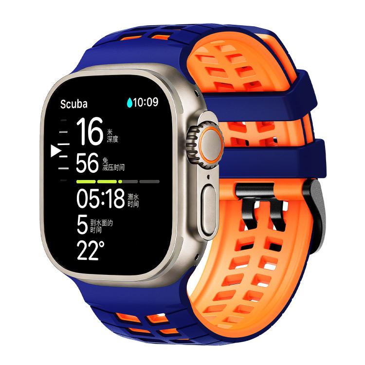 Correia de relógio de silicone com textura de pneu bicolor e dois furos, para Apple Watch 49mm / 46mm / 45mm / 44mm
