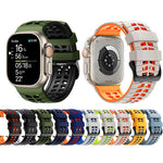 Correia de relógio de silicone com textura de pneu bicolor e dois furos, para Apple Watch 49mm / 46mm / 45mm / 44mm
