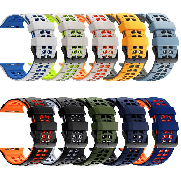 Correia de relógio de silicone com textura de pneu bicolor e dois furos, para Apple Watch 49mm / 46mm / 45mm / 44mm