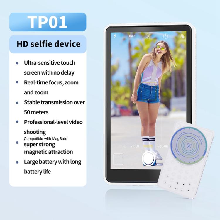 TP01 Ecrã Selfie Magnético para Fotografia com Telemóvel, Ecrã Tátil de 4,02 Polegadas
