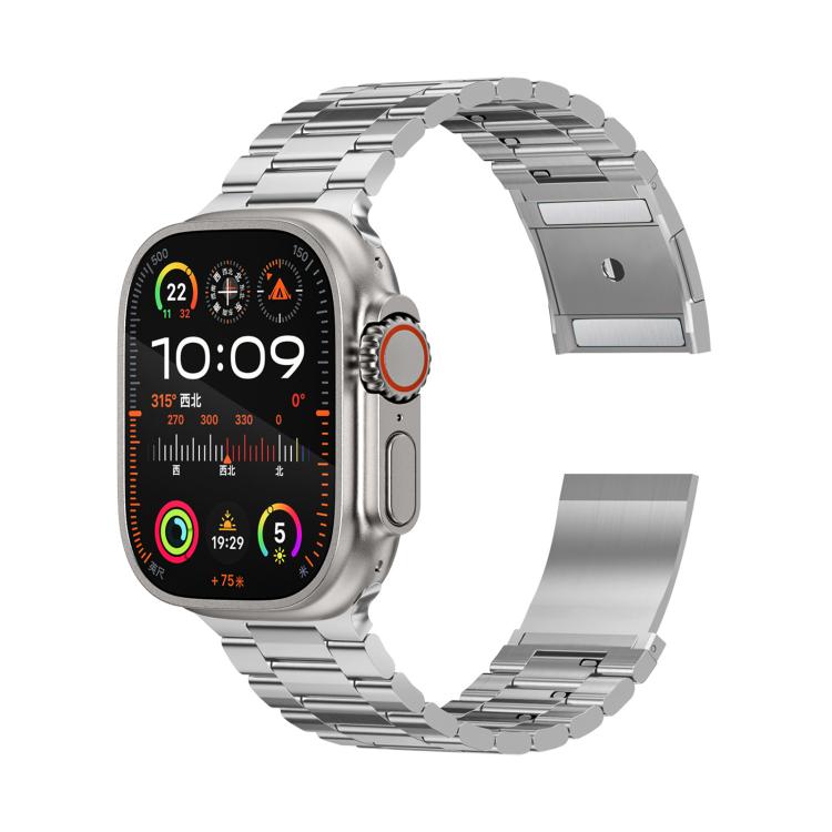 Pulseira de liga de titânio com três contas e fecho magnético para Apple Watch 46mm / 49mm / 45mm / 44mm, para Apple Watch 42mm / 41mm / 40mm / 38mm