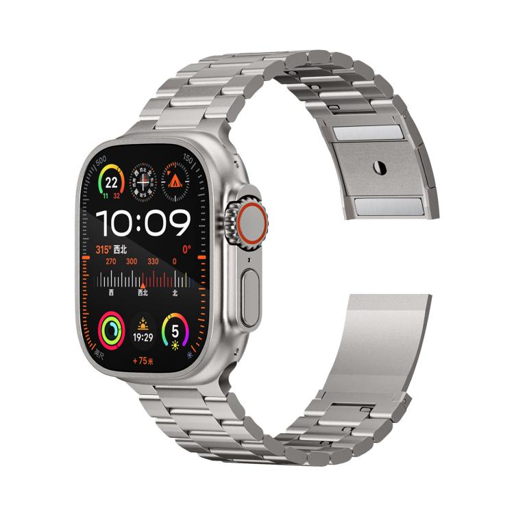 Pulseira de liga de titânio com três contas e fecho magnético para Apple Watch 46mm / 49mm / 45mm / 44mm, para Apple Watch 42mm / 41mm / 40mm / 38mm