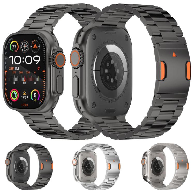 Pulseira de liga de titânio com três contas e fecho magnético para Apple Watch 46mm / 49mm / 45mm / 44mm, para Apple Watch 42mm / 41mm / 40mm / 38mm