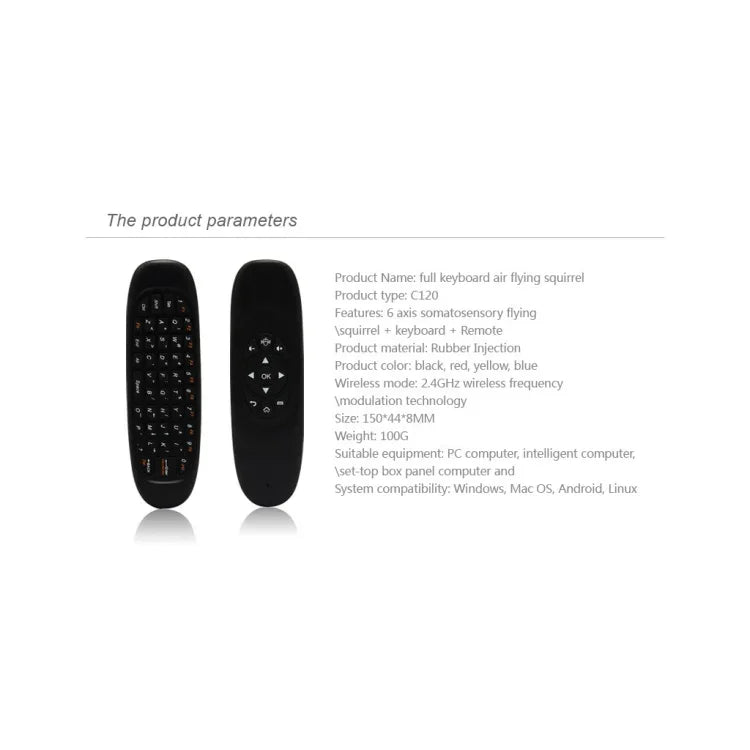 Teclado Mini Sem Fios C120 2.4G com Rato Remoto e 3 Giroscópios & 3 Sensores de Gravidade para PC / HTPC / IPTV / Smart TV e Android TV Box etc