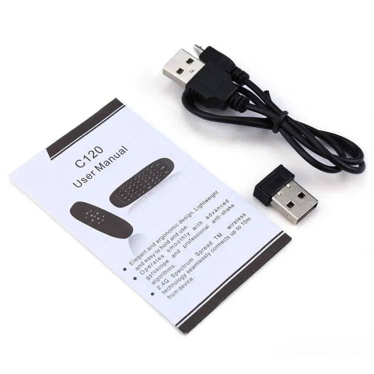 Teclado Mini Sem Fios C120 2.4G com Rato Remoto e 3 Giroscópios & 3 Sensores de Gravidade para PC / HTPC / IPTV / Smart TV e Android TV Box etc