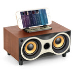 Coluna Sem Fios Portátil de Madeira Subwoofer Estéreo Rádio FM Colunas Bluetooth de Secretária, Madeira Castanha