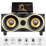 Coluna Sem Fios Portátil de Madeira Subwoofer Estéreo Rádio FM Colunas Bluetooth de Secretária, Madeira Castanha