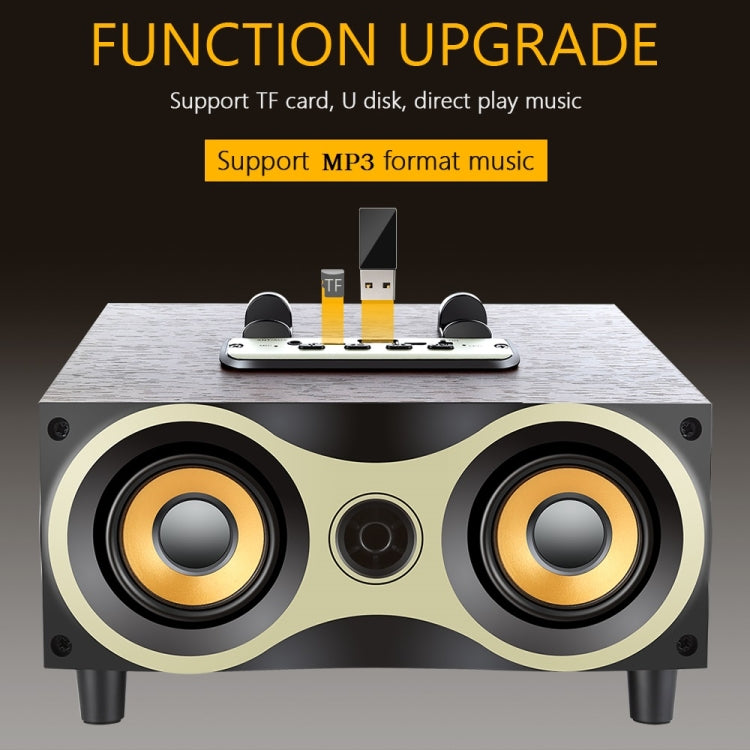 Coluna Sem Fios Portátil de Madeira Subwoofer Estéreo Rádio FM Colunas Bluetooth de Secretária, Madeira Castanha