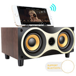 Coluna Sem Fios Portátil de Madeira Subwoofer Estéreo Rádio FM Colunas Bluetooth de Secretária, Madeira Castanha