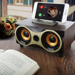 Coluna Sem Fios Portátil de Madeira Subwoofer Estéreo Rádio FM Colunas Bluetooth de Secretária, Madeira Castanha