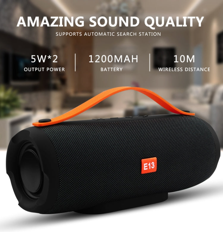 Coluna Bluetooth estéreo portátil sem fios E13 com altifalante, rádio, subwoofer, TF FM, VERMELHO, AZUL, PRETO