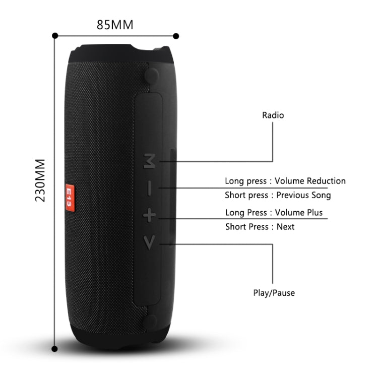 Coluna Bluetooth estéreo portátil sem fios E13 com altifalante, rádio, subwoofer, TF FM, VERMELHO, AZUL, PRETO
