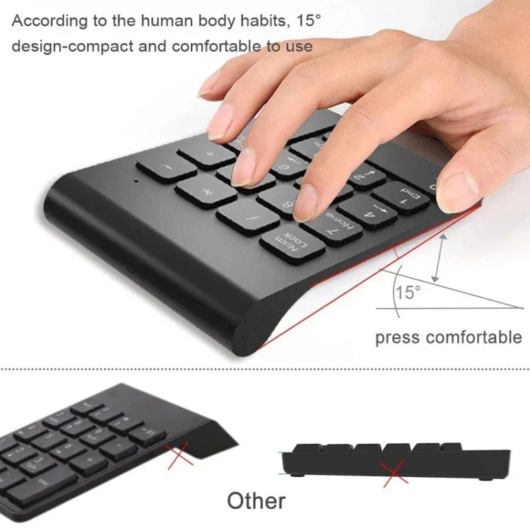 Teclado Numérico Mini USB 2.4GHz com 18 Teclas, Sem Fios Preto
