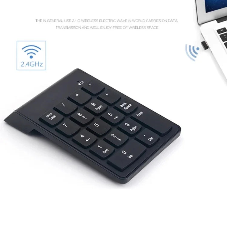 Teclado Numérico Mini USB 2.4GHz com 18 Teclas, Sem Fios Preto