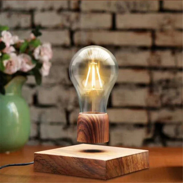 Lâmpada Flutuante Magnética Retro com Base de Cor Madeira Lâmpada de Decoração para Casa LED