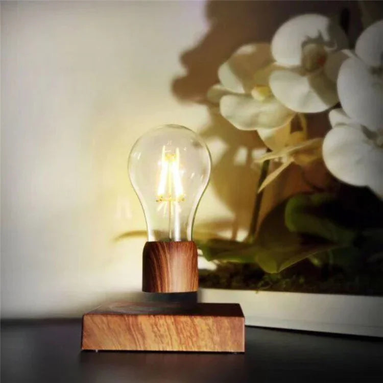 Lâmpada Flutuante Magnética Retro com Base de Cor Madeira Lâmpada de Decoração para Casa LED