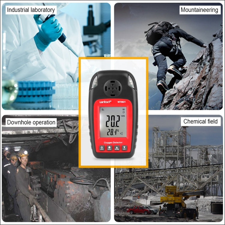 Detector de oxigénio WINTACT WT8821 Sensor independente de gás oxigénio Alarme de aviso sensível de intoxicação, WT8821