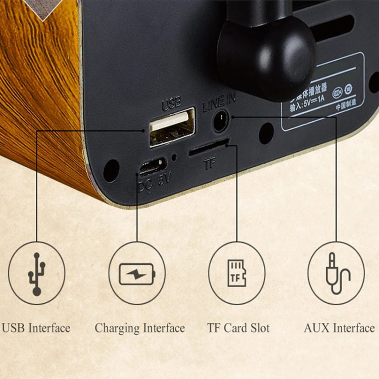 Coluna Bluetooth portátil retro em madeira mini Coluna sem fios para exterior Sistema de som Rádio TF FM Subwoofer
