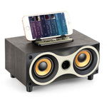 Coluna Sem Fios Portátil de Madeira X6 Subwoofer Estéreo Bluetooth Rádio FM de Secretária, Madeira Preta