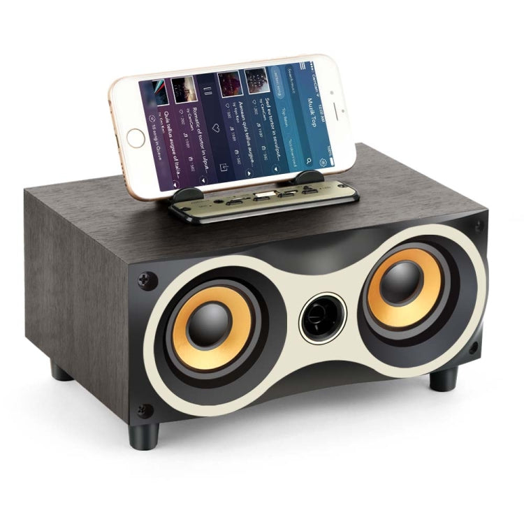 Coluna Sem Fios Portátil de Madeira X6 Subwoofer Estéreo Bluetooth Rádio FM de Secretária, Madeira Preta