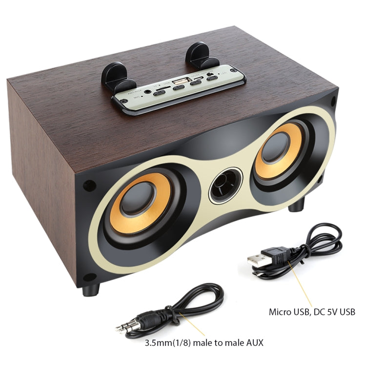 Coluna Sem Fios Portátil de Madeira X6 Subwoofer Estéreo Bluetooth Rádio FM de Secretária, Madeira Preta