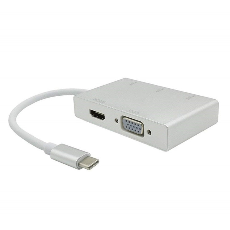 Adaptador hub USB C para HDMI VGA USB 5 em 1 conversor USB 3.1 para portátil MacBook, ChromeBook Pixel, Huawei MateBook, HDMI+VGA+3xUSB3.0 para Type-C