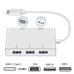 Adaptador hub USB C para HDMI VGA USB 5 em 1 conversor USB 3.1 para portátil MacBook, ChromeBook Pixel, Huawei MateBook, HDMI+VGA+3xUSB3.0 para Type-C