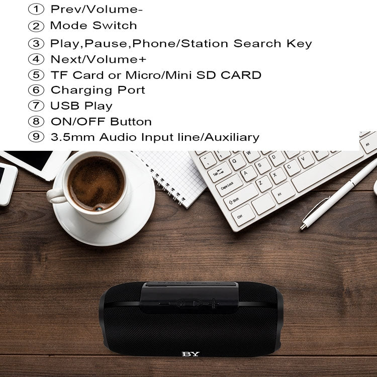 Coluna Bluetooth portátil BY impermeável Coluna sem fios Sistema de som estéreo 3D com som envolvente Colunas para exterior Suporta TF AUX