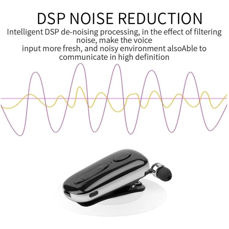 Auricular estéreo sem fios Bluetooth K36 com lembrete de chamadas, vibração, clipe de uso, auriculares para condutor