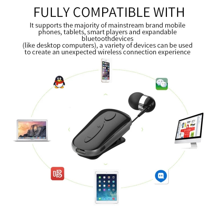 Auricular estéreo sem fios Bluetooth K36 com lembrete de chamadas, vibração, clipe de uso, auriculares para condutor