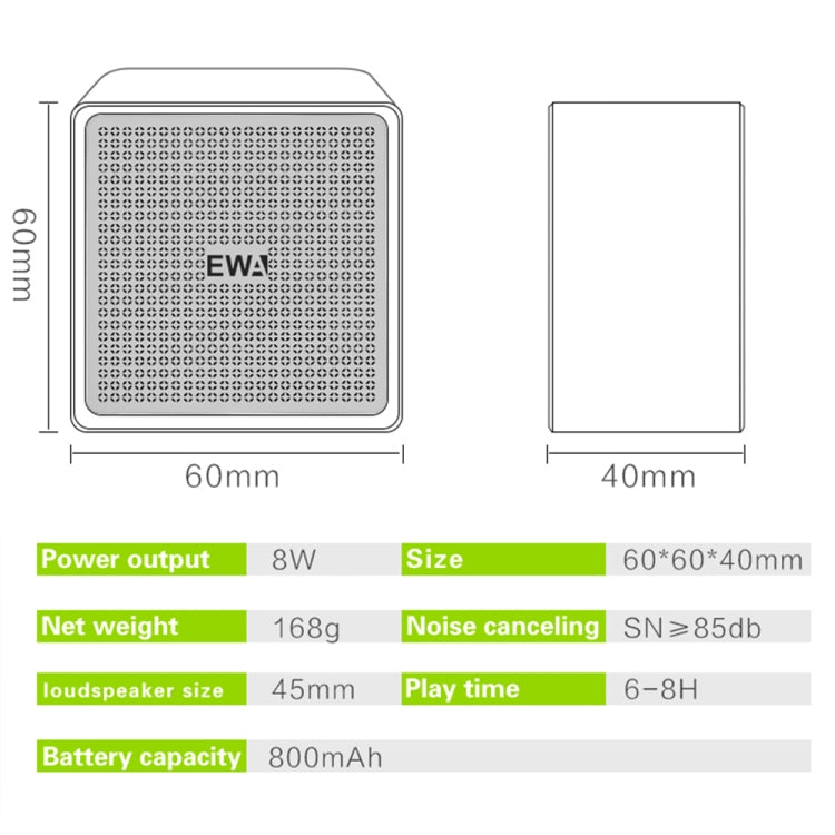 Coluna Bluetooth de alta fidelidade EWA A105, tamanho pequeno, graves potentes, tecnologia Bluetooth TWS, suporta TF