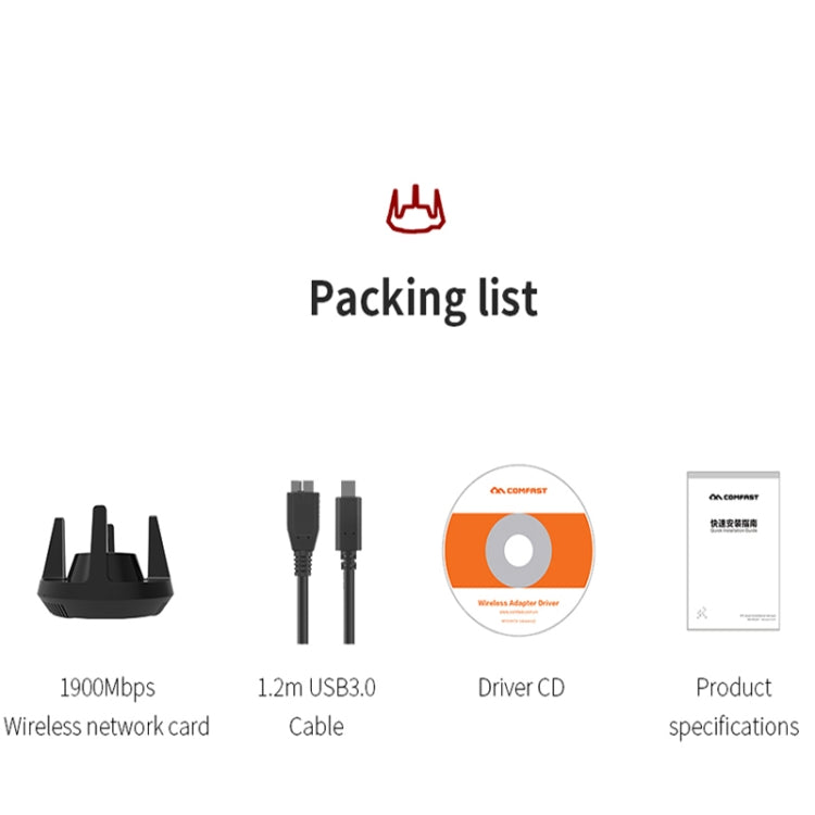 Adaptador Wifi Comfast CF-958AC de Alta Potência PA 1900Mbps Gigabit Cartão de Rede E-Sports 2.4Ghz+5.8Ghz USB 3.0 PC Lan Dongle Receptor