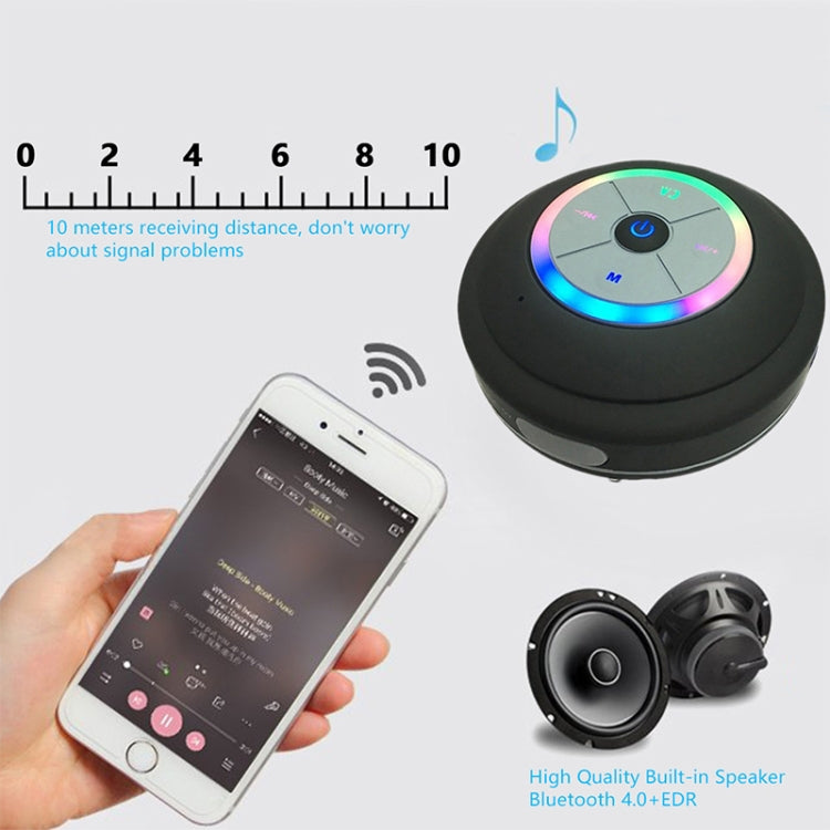 Coluna Bluetooth sem fios BTS-08 impermeável com LED, rádio FM, subwoofer, coluna Bluetooth, cartão TF, ventosa, mini coluna para duche
