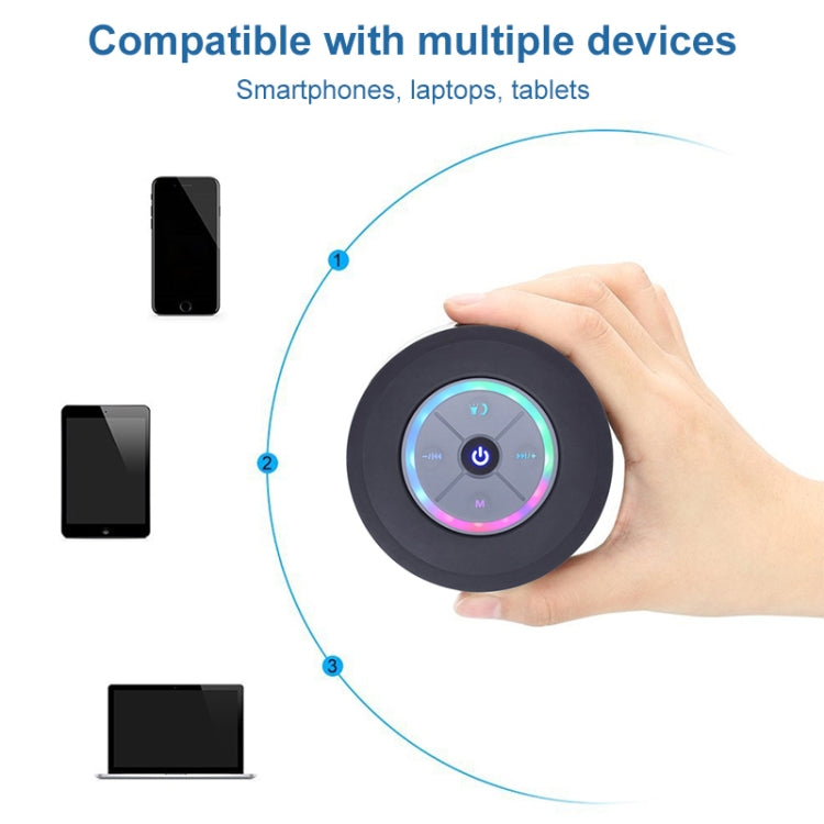 Coluna Bluetooth sem fios BTS-08 impermeável com LED, rádio FM, subwoofer, coluna Bluetooth, cartão TF, ventosa, mini coluna para duche