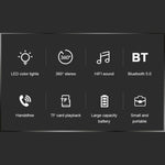 Coluna Bluetooth 5.0 C7 transparente com LED luminosa, subwoofer, TWS, som envolvente 6D, estéreo HIFI, áudio cool, C7