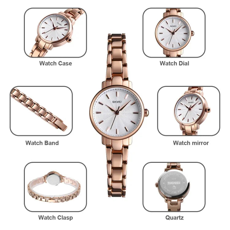 Relógio de Quartzo Feminino Skmei 1410, Relógio de Moda Europeu e Americano, Relógio de Negócios e Lazer com Correia de Aço para Senhora
