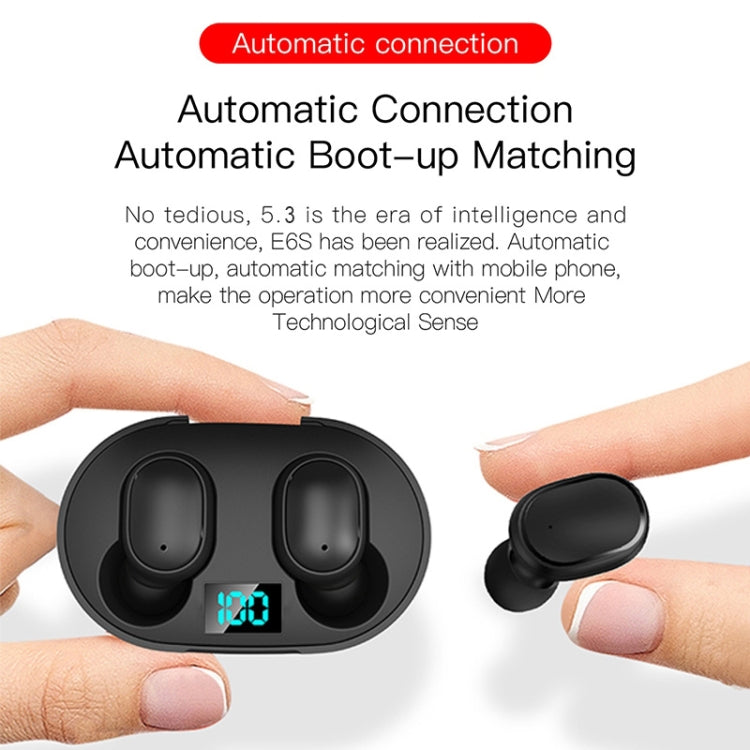 Auricular Sem Fios TWS E6S com Ecrã LED Bluetooth V5.3, Auscultadores Estéreo à Prova de Água, E6S (Preto)