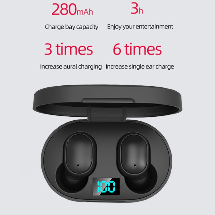 Auricular Sem Fios TWS E6S com Ecrã LED Bluetooth V5.3, Auscultadores Estéreo à Prova de Água, E6S (Preto)