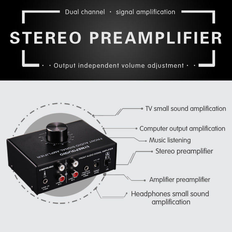 Amplificador de Sinal Estéreo Frontal B015 Amplificador para Auscultadores e Colunas Fonte de Áudio Dupla, B015