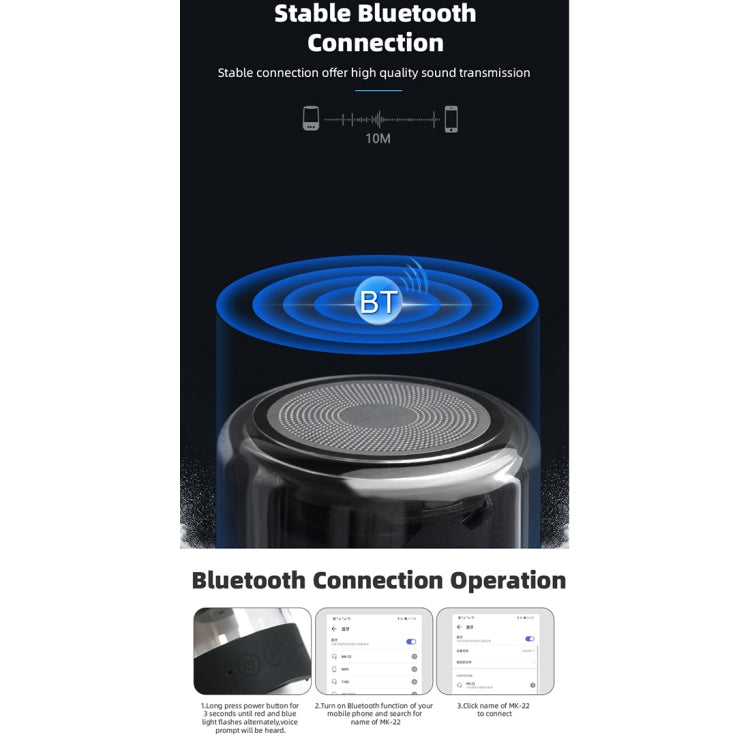 Coluna Bluetooth Fineblue MK-22 TWS com Absorção Magnética e Luz LED