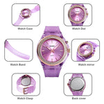 Relógio Feminino Transparente Resistente à Água SkMEI 1553 com Luz LED Colorida e Incrustado com Cristais de Água