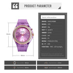 Relógio Feminino Transparente Resistente à Água SkMEI 1553 com Luz LED Colorida e Incrustado com Cristais de Água