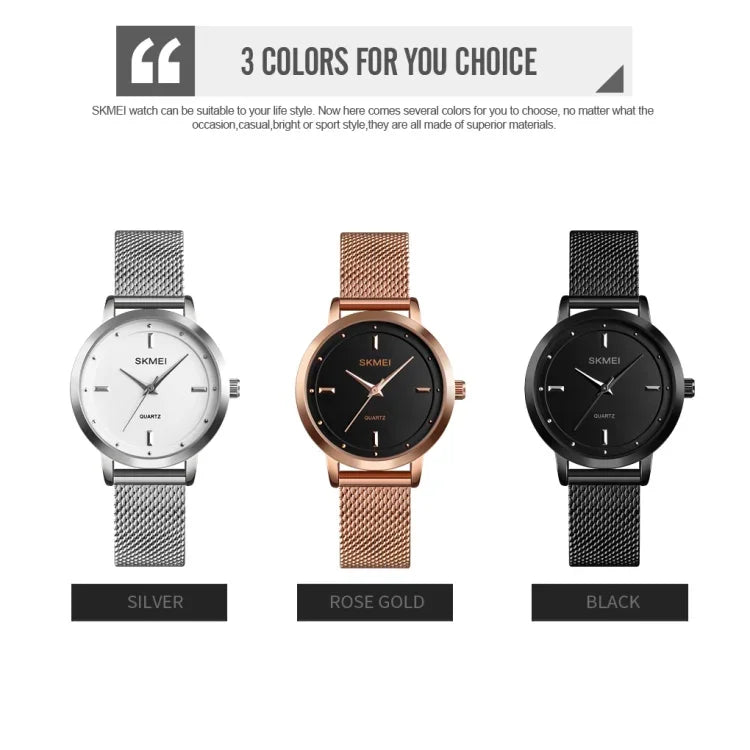 Relógio Feminino Casual de Moda Simples SKMEI 1528 com Escala de Malha