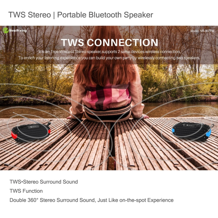 Nova coluna Bluetooth Rixing NR907 portátil com som estéreo envolvente, microfone, suporta cartão TF e rádio FM